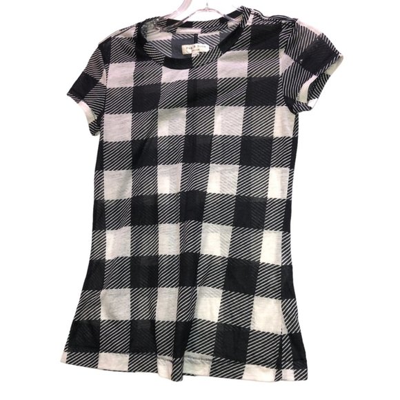 rag & bone black white buffalo check t-shirt top XXS - Picture 1 of 4
